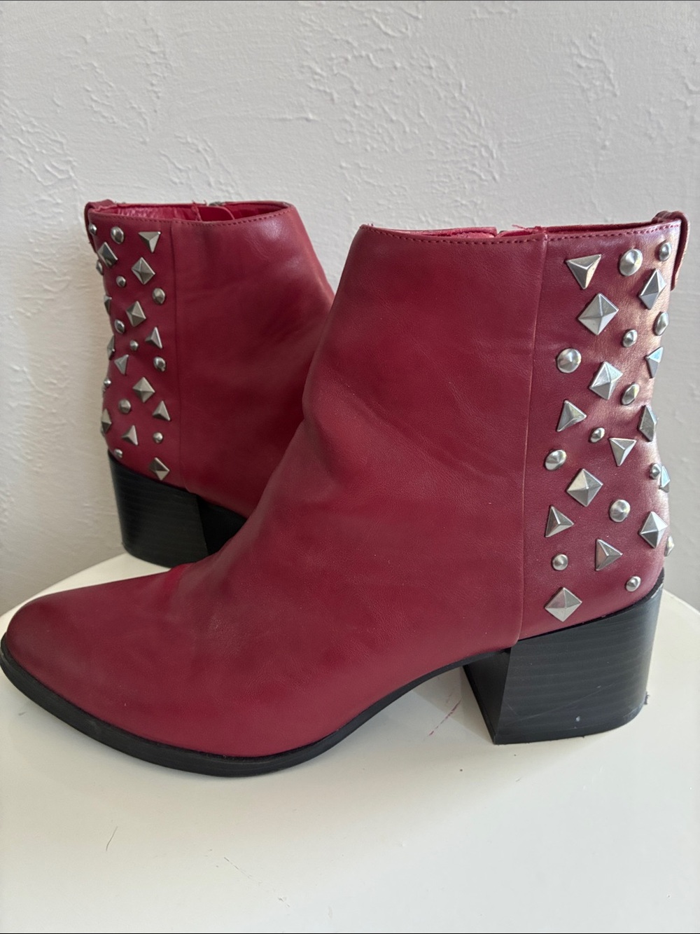 Circus by Sam Edelman Red/Burgundy Studded Leather Ankle Boots
